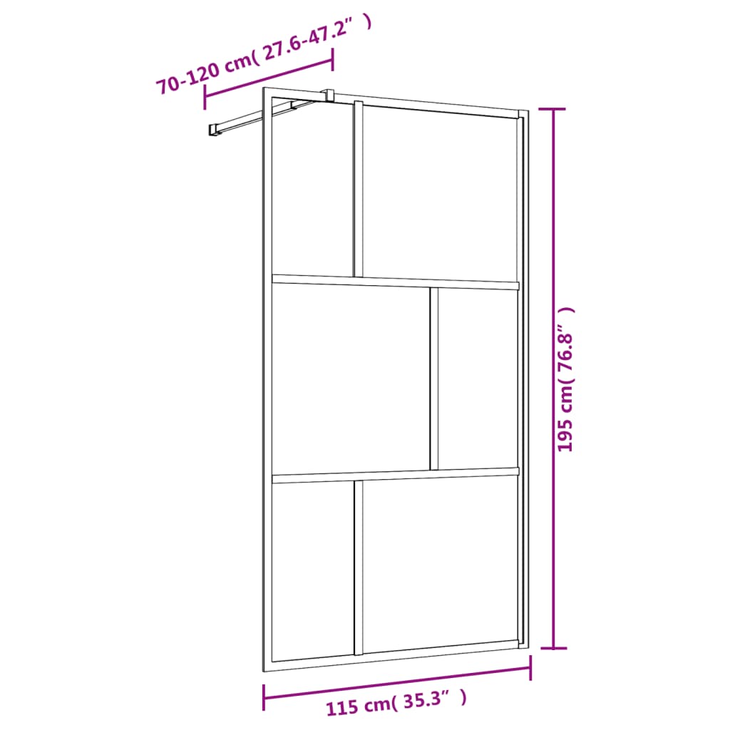 Brusevæg til bruseniche ESG klart glas Gyldent 115x195cm