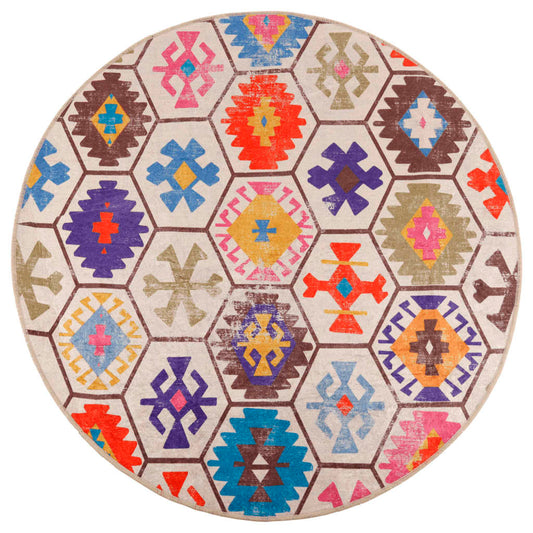 Teppich Waschbar Mehrfarbig Ø 120 cm Rutschfest