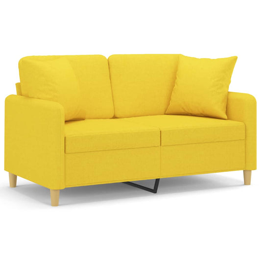 2-Sitzer-Sofa mit Zierkissen Hellgelb 120 cm Stoff