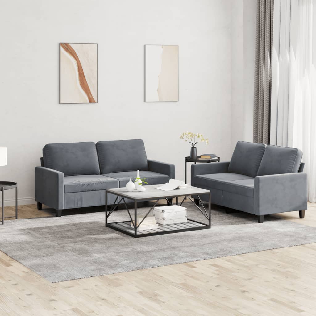 2-delt Sofasæt med hynder mørkegrå fløjl