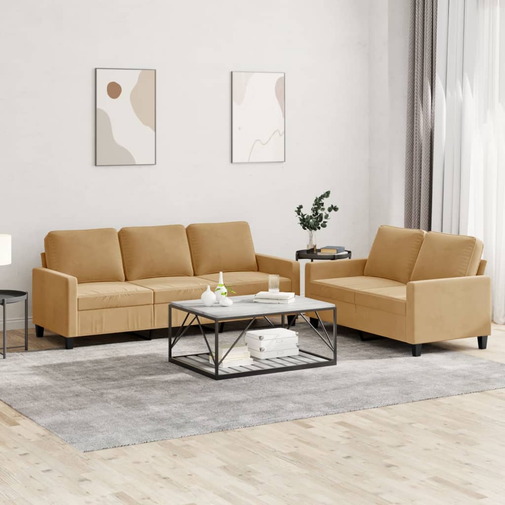 2-delt Sofasæt med puder brunt fløjl
