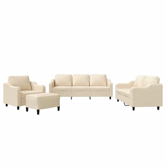 4-tlg. Sofagarnitur mit Kissen Creme Stoff