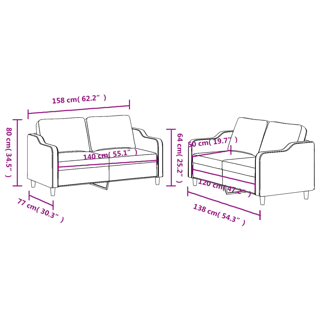 2-delt Sofasæt med puder brunt stof