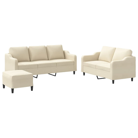 3-tlg. Sofagarnitur mit Kissen Creme Stoff