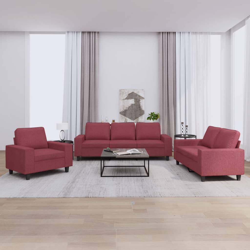 3-delt sofasæt vinrødt stof