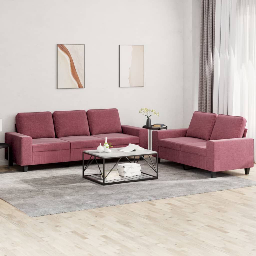 2-delt sofasæt vinrødt stof