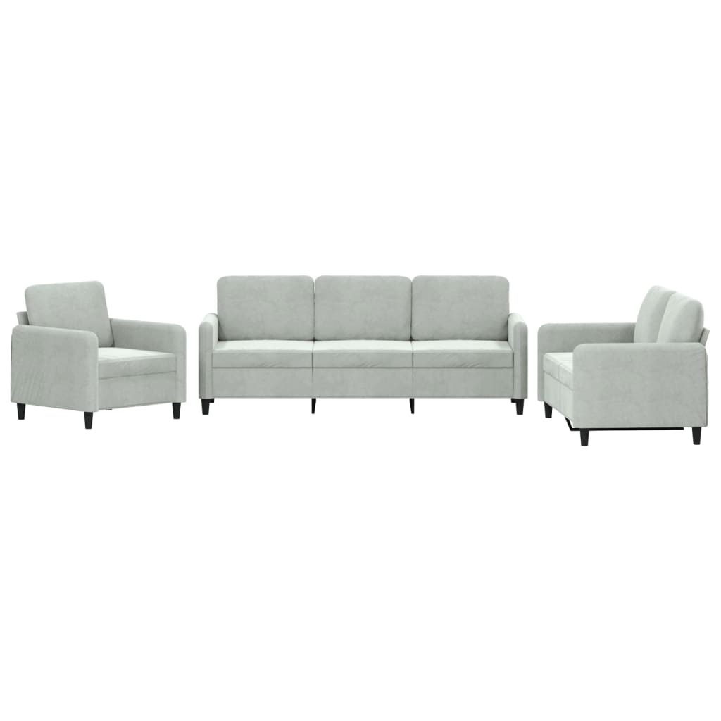 3-delt Sofasæt lysegrå fløjl