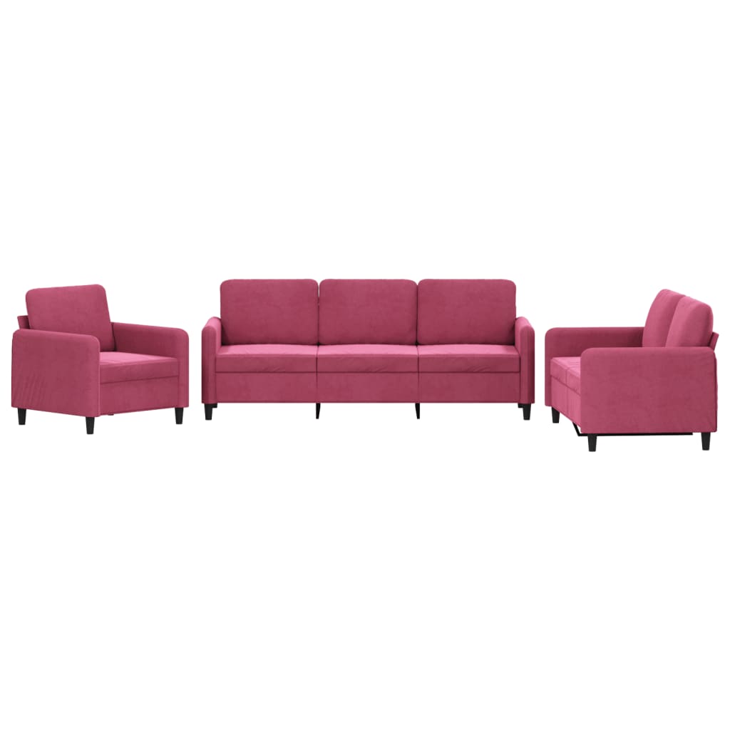 3-delt sofasæt vinrødt fløjl