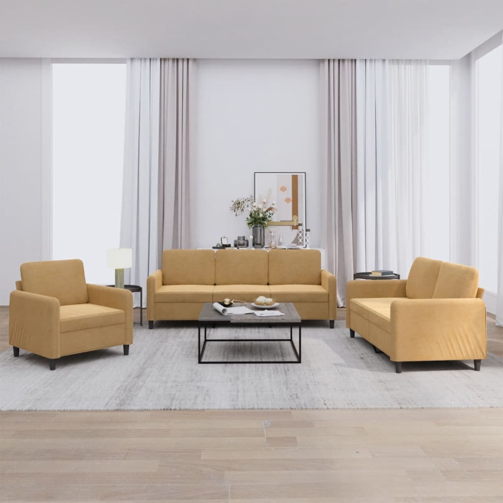 3-delt sofasæt brunt fløjl