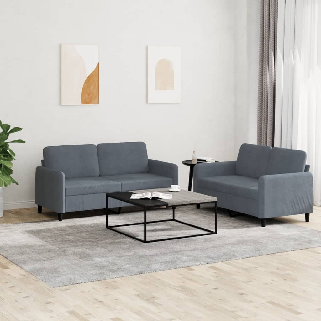 2-delt Sofasæt mørkegrå fløjl