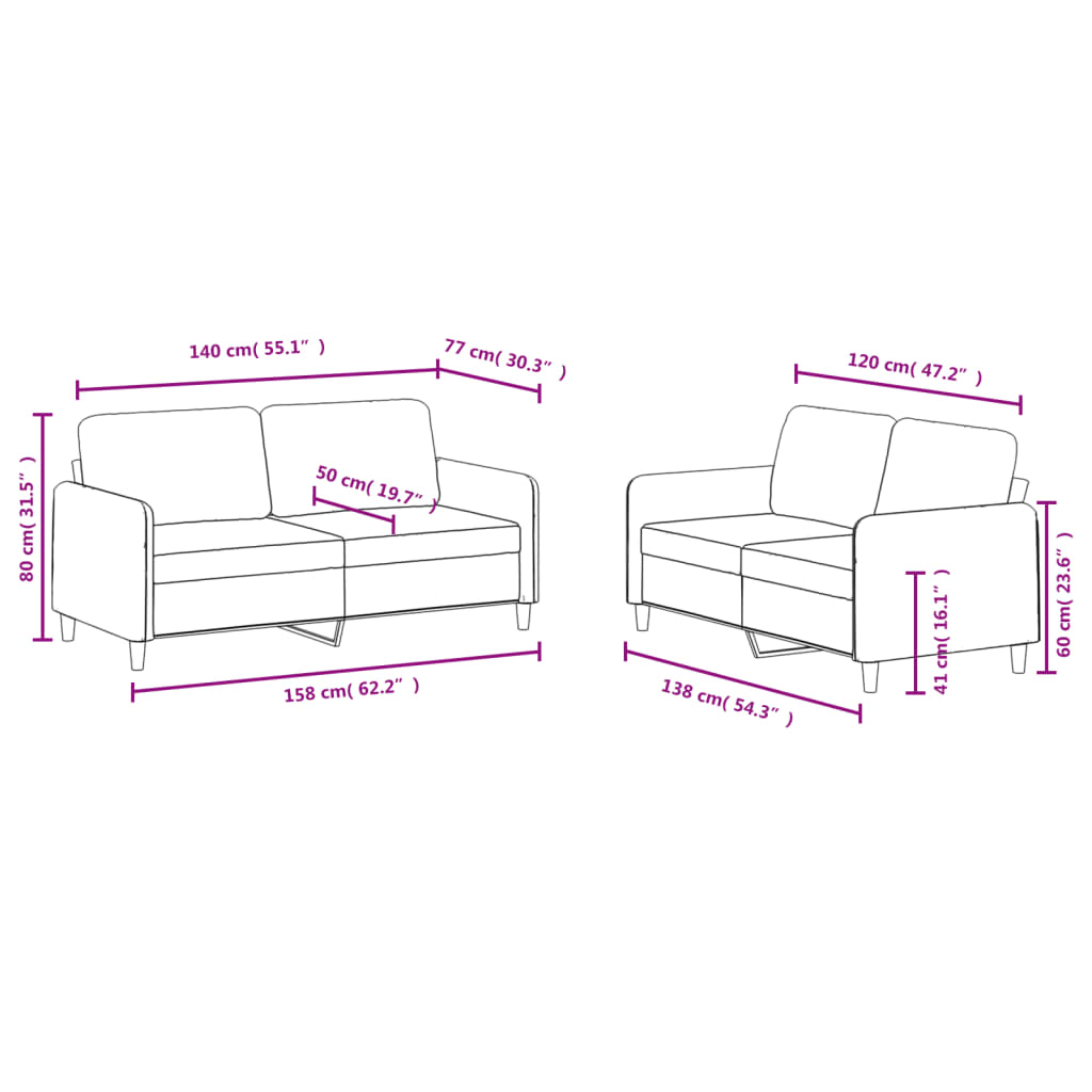 2-delt sofasæt vinrødt fløjl