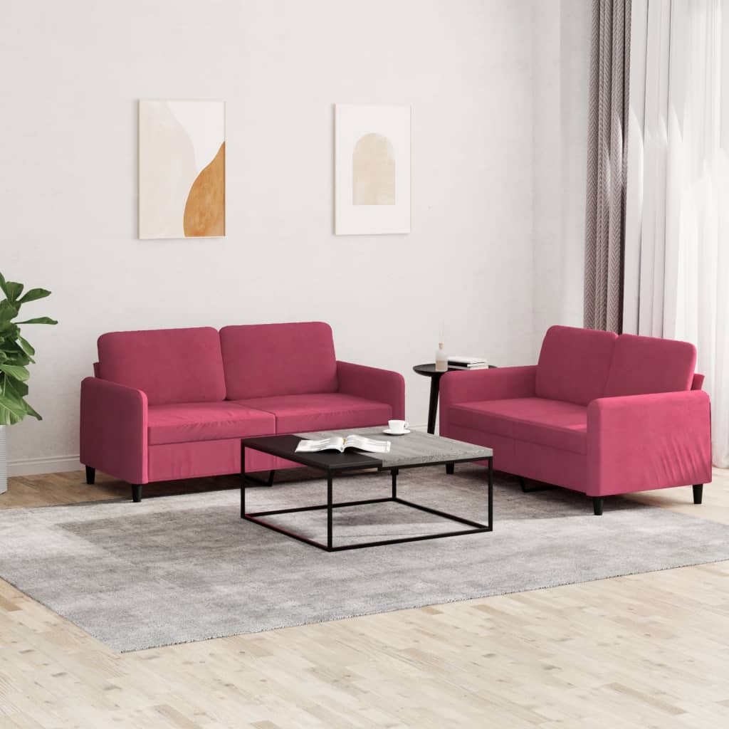 2-delt sofasæt vinrødt fløjl