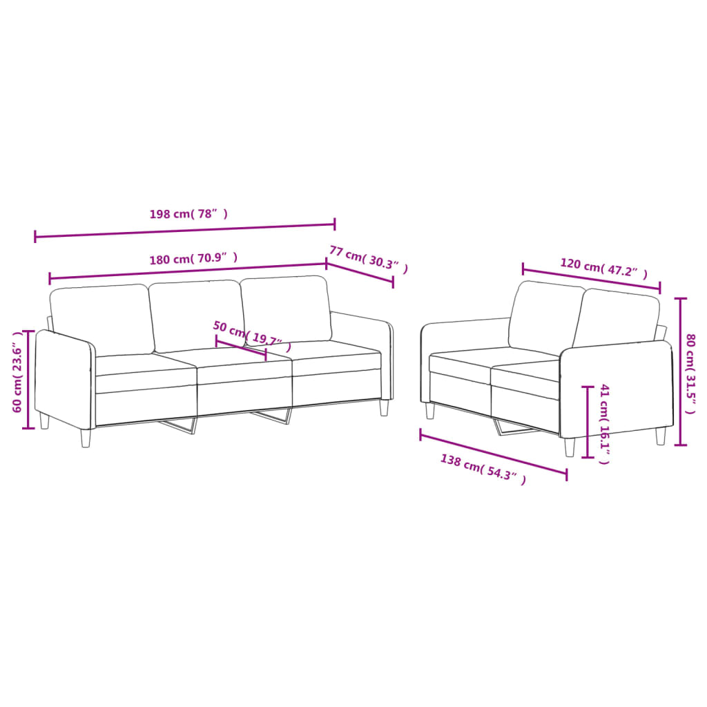 2-delt Sofasæt lysegrå fløjl