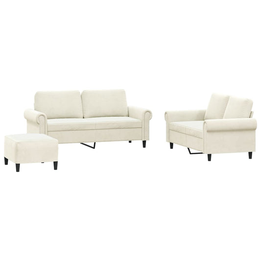 3-tlg. Sofagarnitur mit Kissen Creme Samt