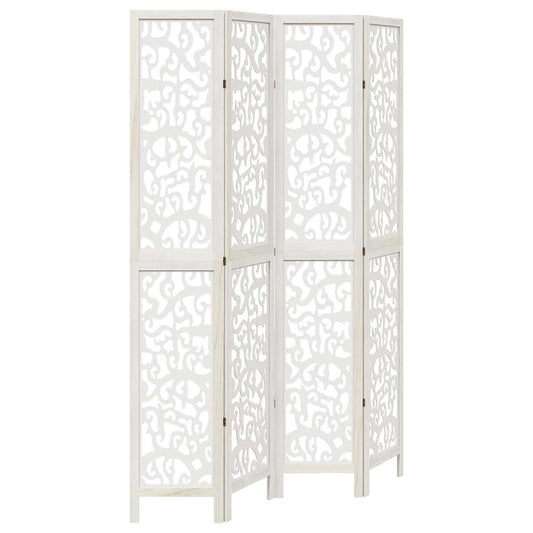 4-tlg. Raumteiler Weiß Massivholz Paulownia