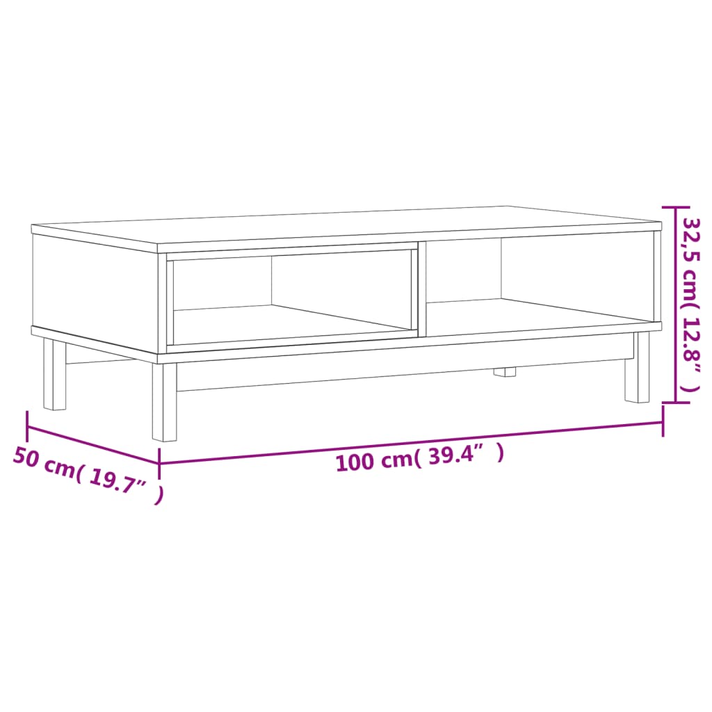 Sofabord FLAM 100x50x32,5 cm massiv fyrretræ