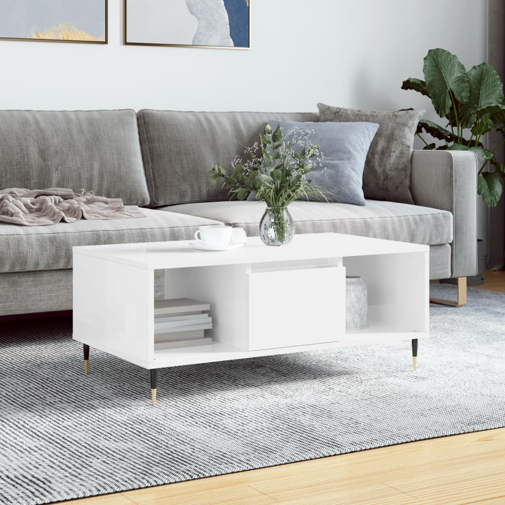 Sofabord højglans hvid 90x50x36,5 cm træmateriale