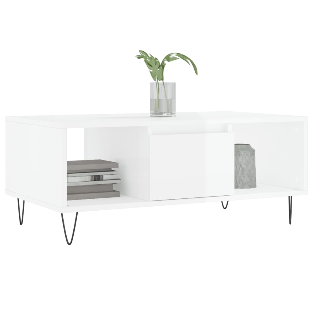 Sofabord højglans hvid 90x50x36,5 cm træmateriale