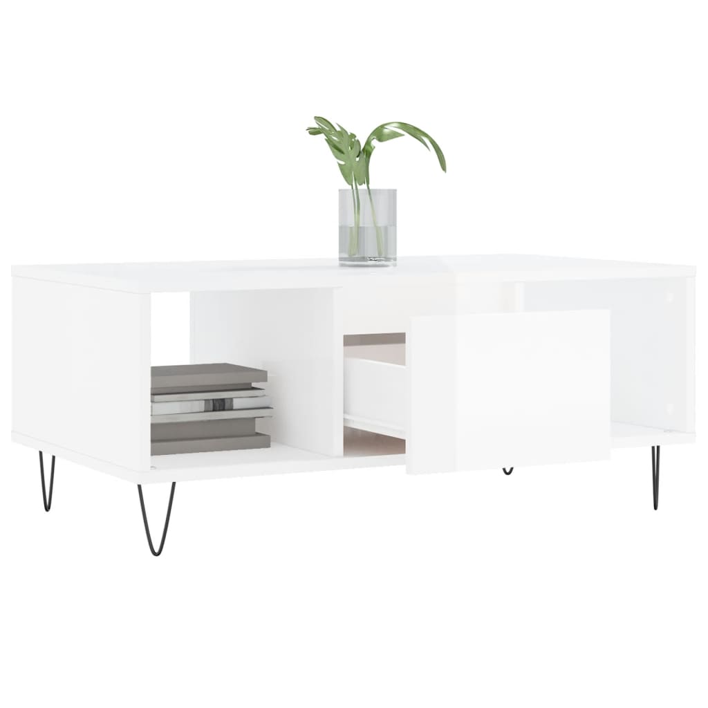 Sofabord højglans hvid 90x50x36,5 cm træmateriale