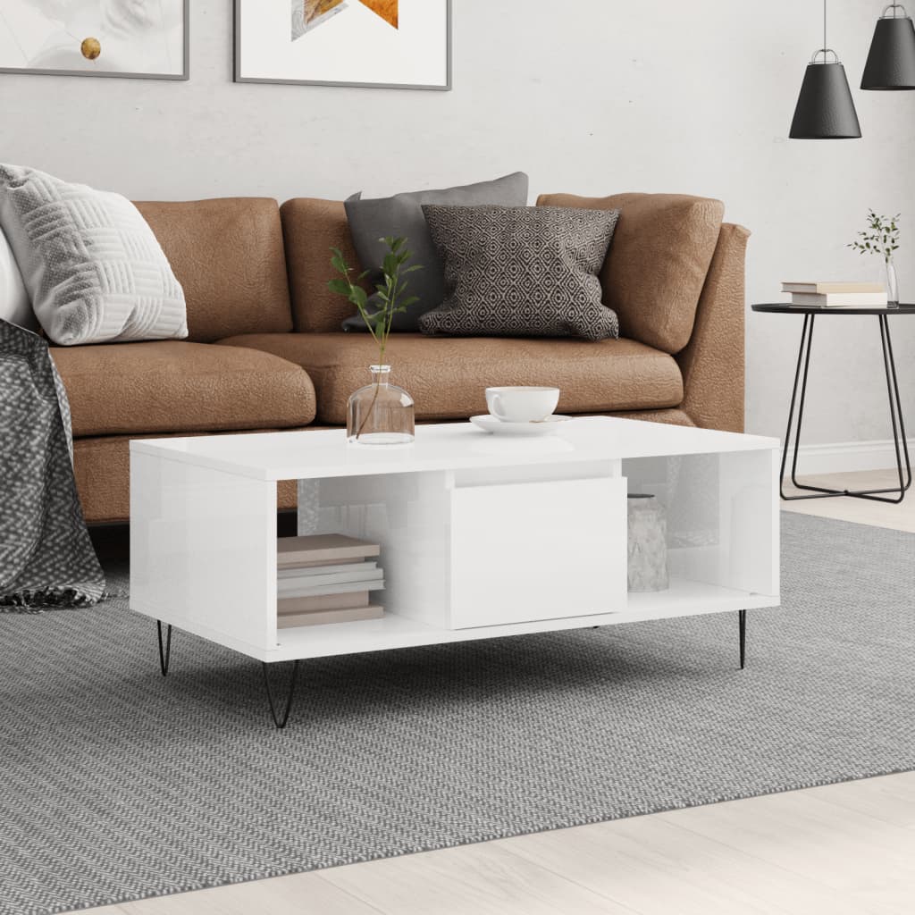 Sofabord højglans hvid 90x50x36,5 cm træmateriale
