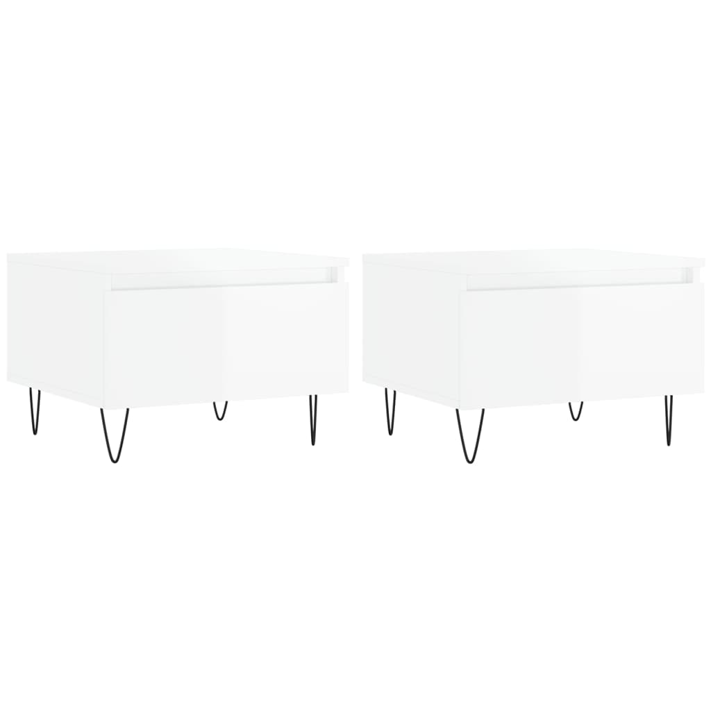 Sofaborde 2 stk Højglans hvid 50x46x35 cm træmateriale