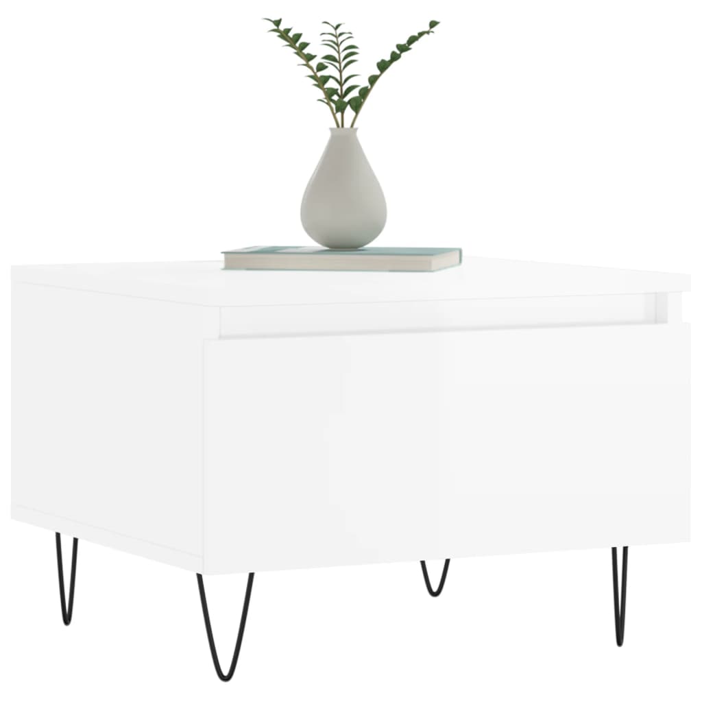 Sofaborde 2 stk Højglans hvid 50x46x35 cm træmateriale