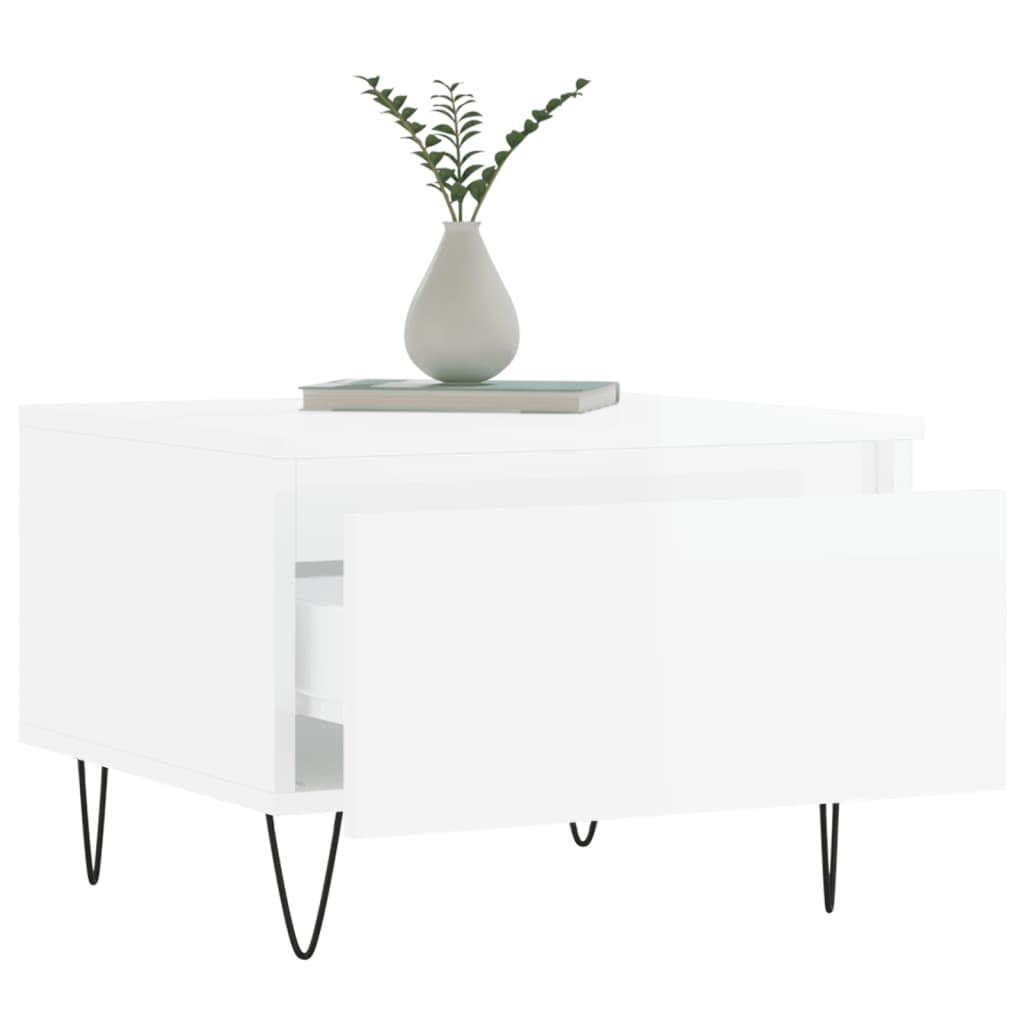 Sofaborde 2 stk Højglans hvid 50x46x35 cm træmateriale