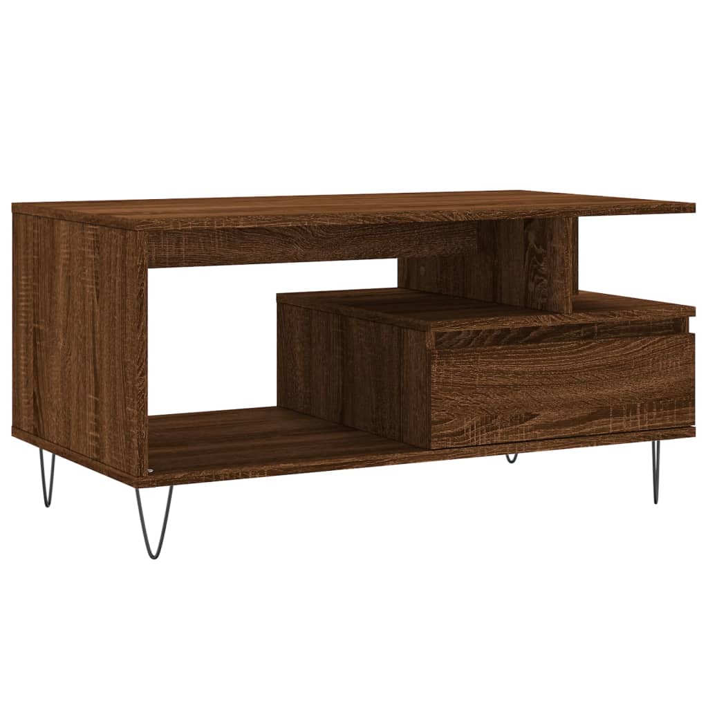 Sofabord brunt egetræslook 90x49x45 cm træmateriale