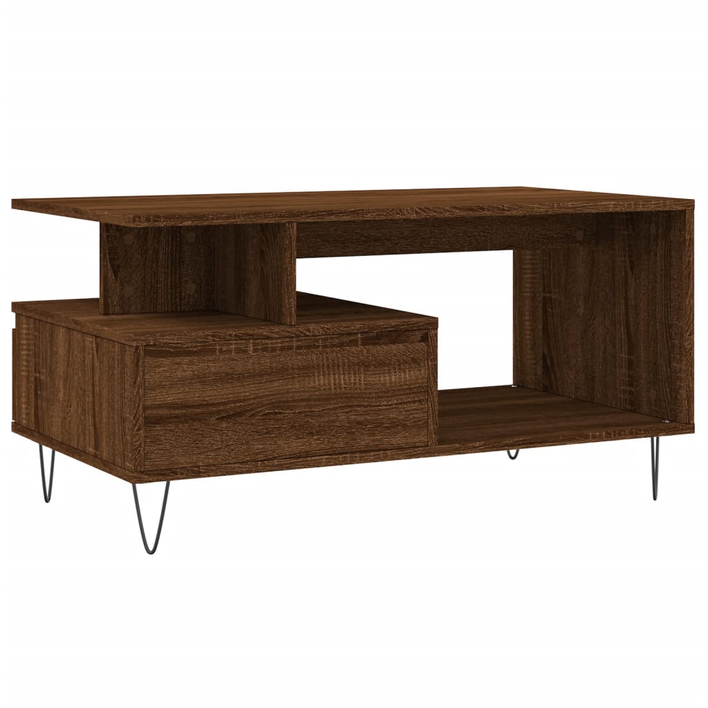 Sofabord brunt egetræslook 90x49x45 cm træmateriale