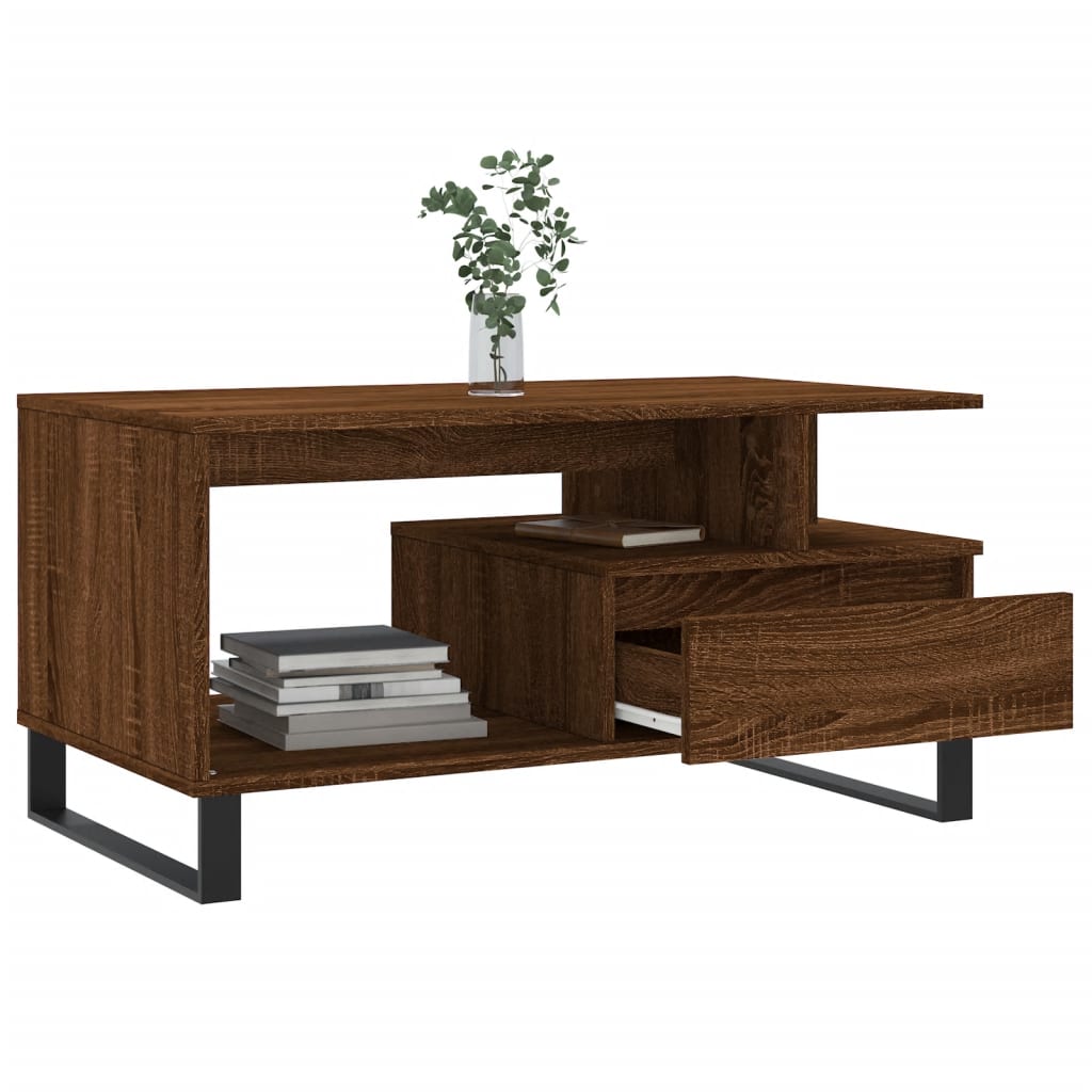 Sofabord brunt egetræslook 90x49x45 cm træmateriale