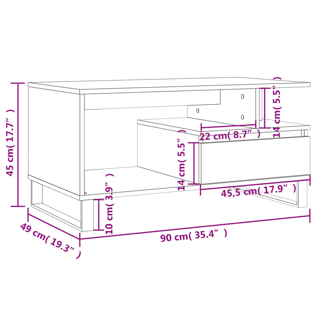 Sofabord brunt egetræslook 90x49x45 cm træmateriale