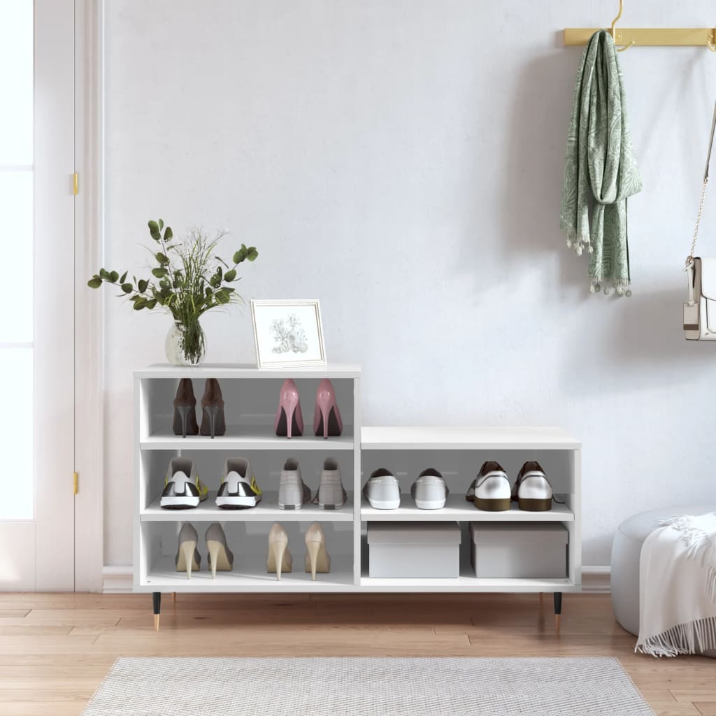 Skostativ højglans hvid 102x36x60 cm træmateriale