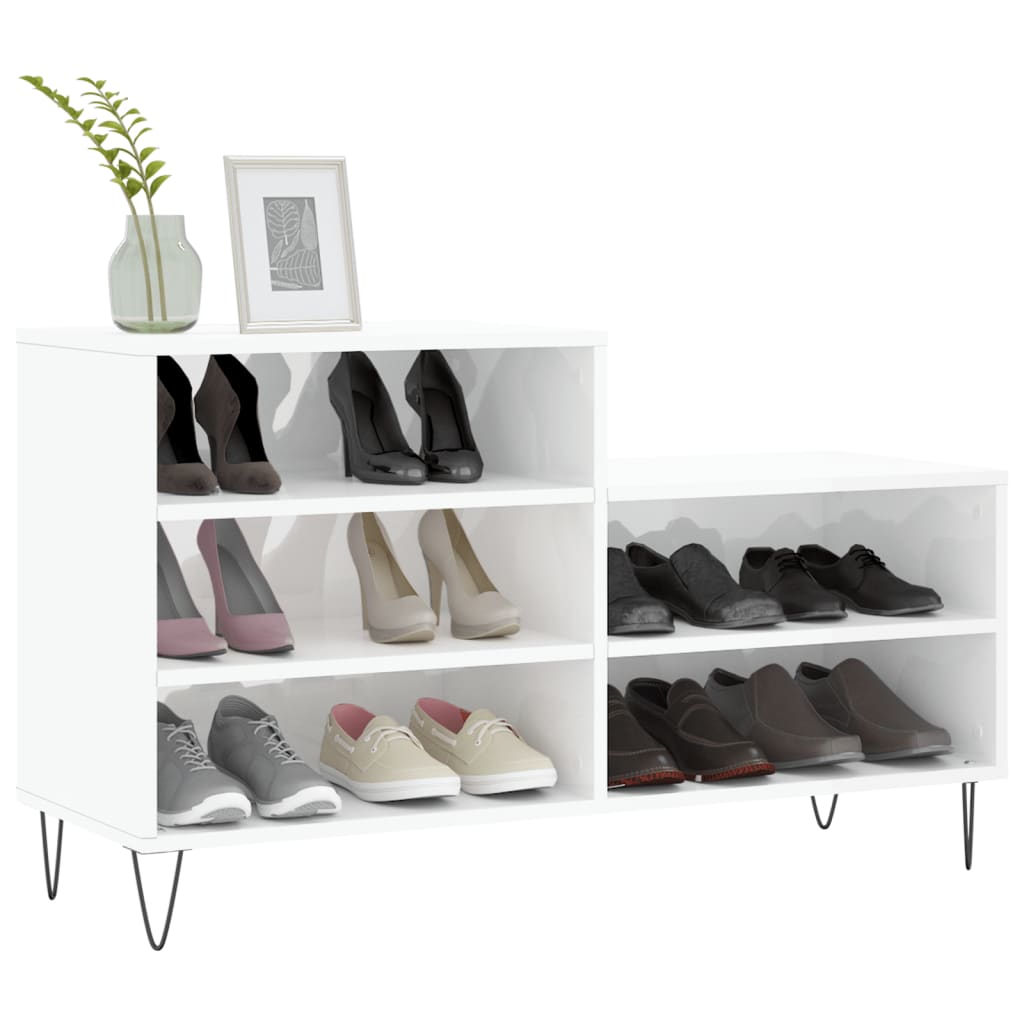 Skostativ højglans hvid 102x36x60 cm træmateriale