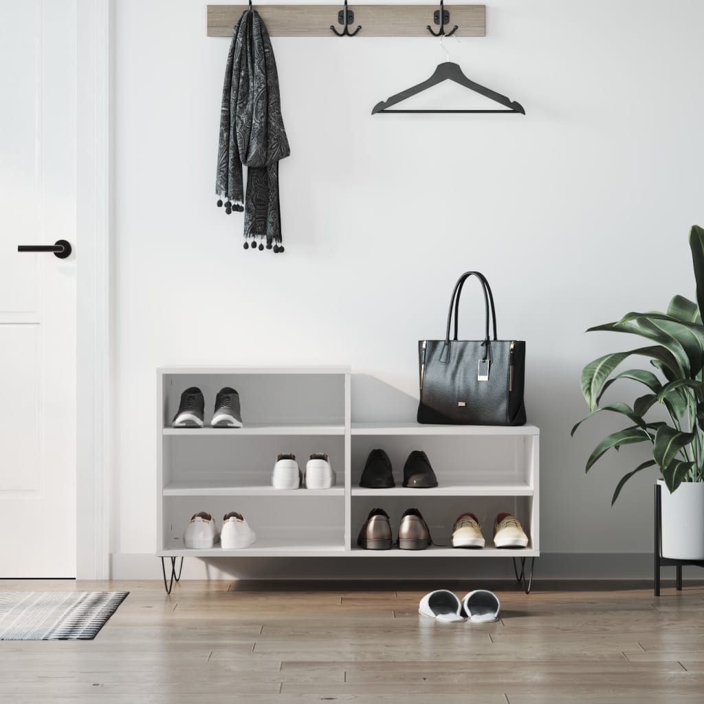 Skostativ højglans hvid 102x36x60 cm træmateriale