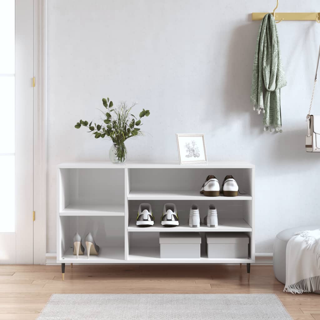 Skostativ højglans hvid 102x36x60 cm træmateriale