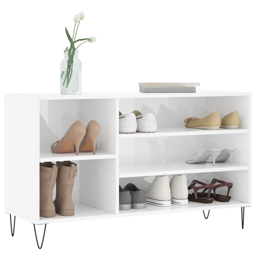 Skostativ højglans hvid 102x36x60 cm træmateriale
