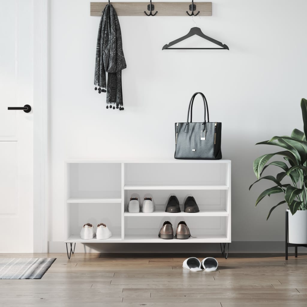 Skostativ højglans hvid 102x36x60 cm træmateriale