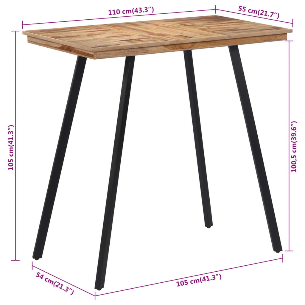 Barbord 110x55x105 cm massivt teaktræ