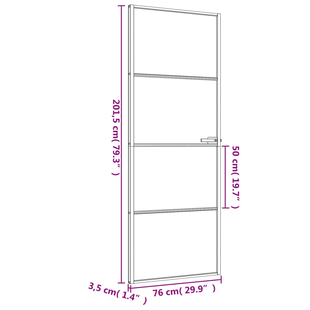 Indvendig dør Slim Sort 76x201,5 cm hærdet glas og aluminium