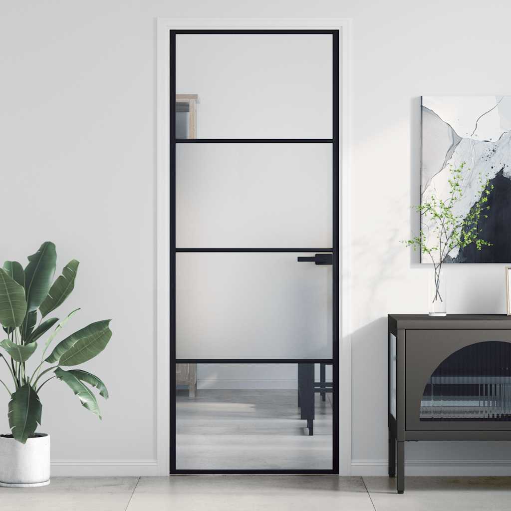 Indvendig dør Slim Sort 76x201,5 cm hærdet glas og aluminium