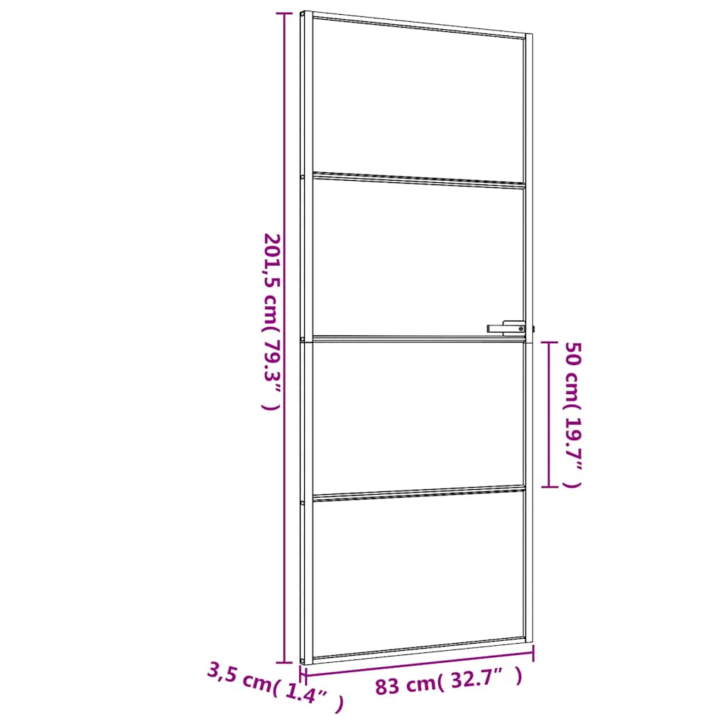Indvendig dør Slim Sort 83x201,5 cm Hærdet glas & aluminium