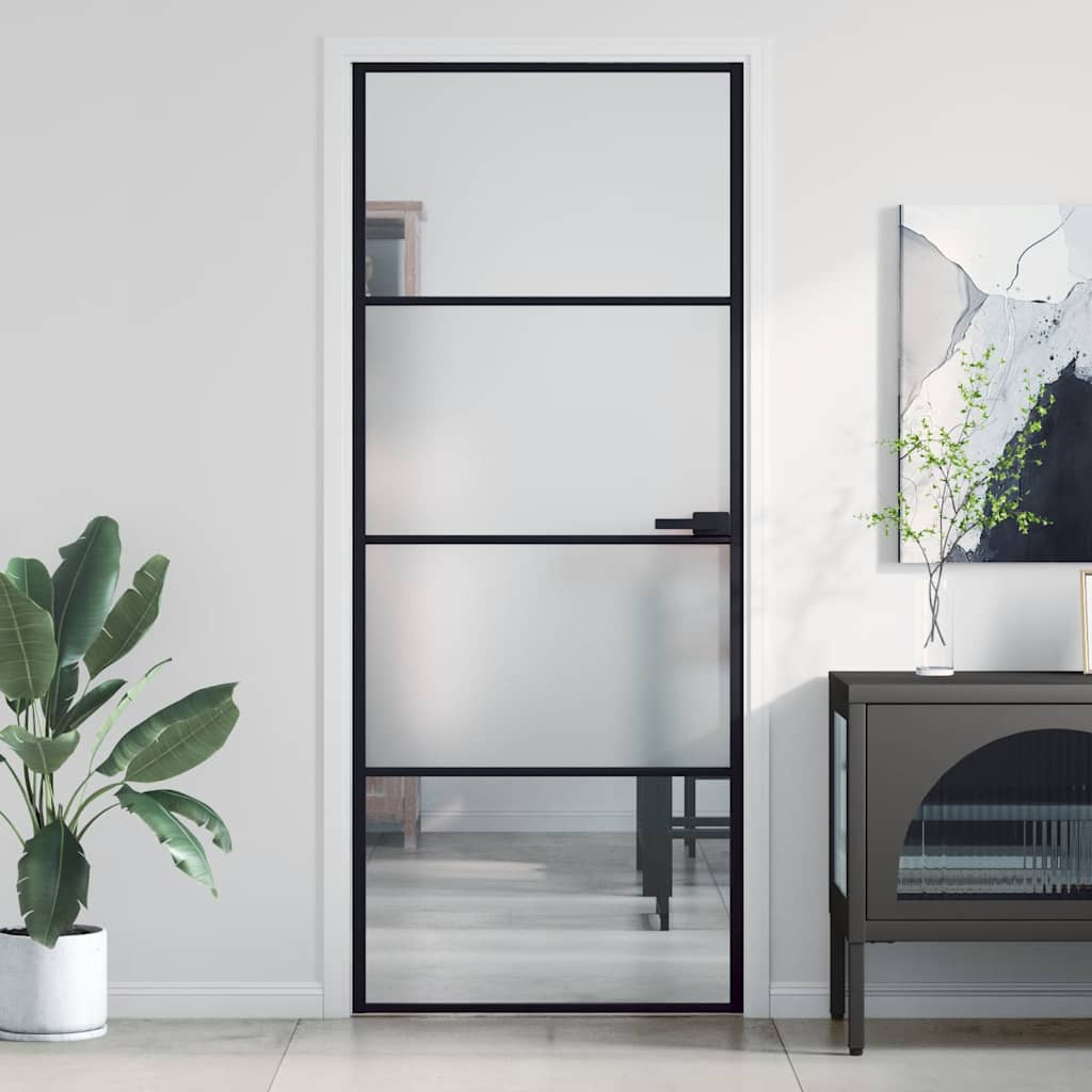 Indvendig dør Slim Sort 83x201,5 cm Hærdet glas & aluminium