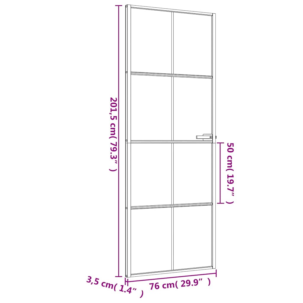 Indvendig dør Slim Sort 76x201,5 cm hærdet glas og aluminium