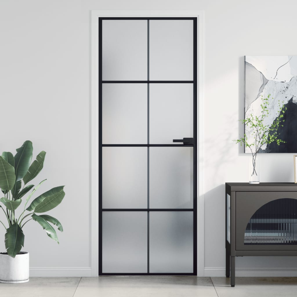 Indvendig dør Slim Sort 76x201,5 cm hærdet glas og aluminium