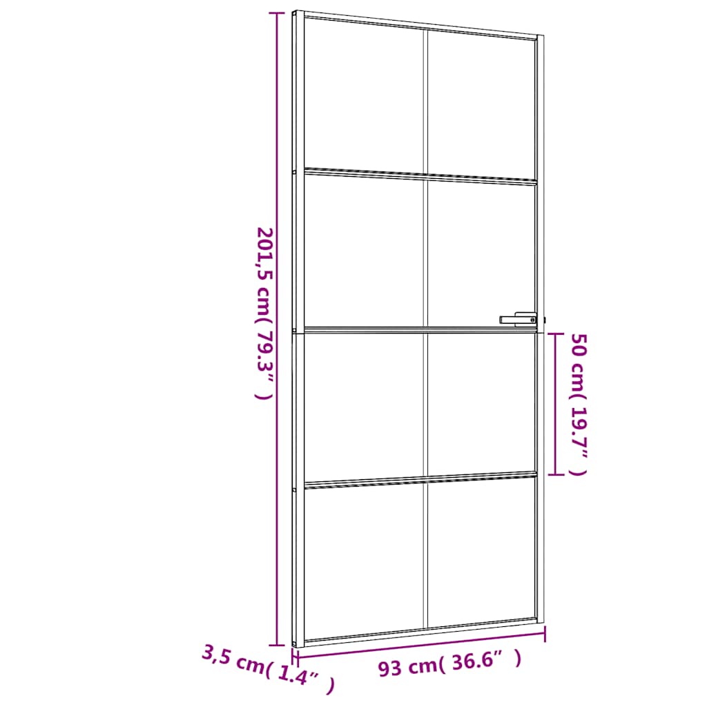 Indvendig dør Slim Sort 93x201,5 cm Hærdet glas & aluminium