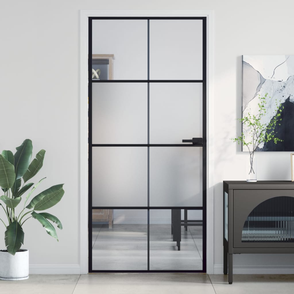 Indvendig dør Slim Sort 93x201,5 cm Hærdet glas & aluminium