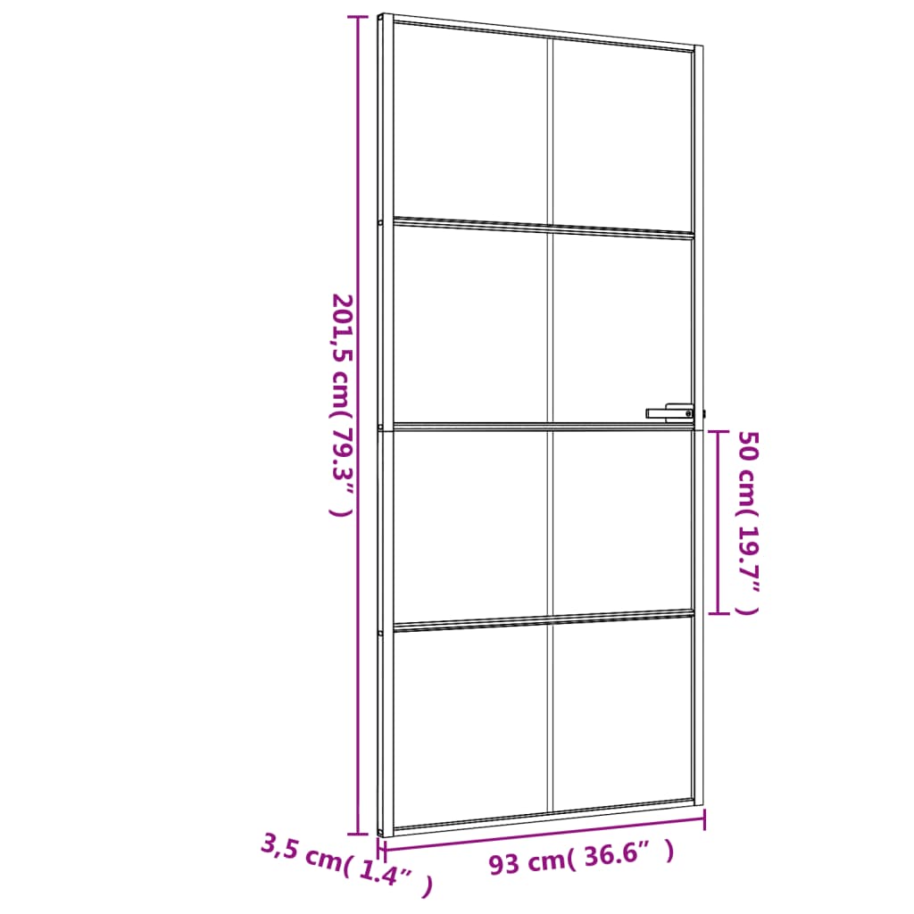 Indvendig dør Slim Sort 93x201,5 cm Hærdet glas & aluminium