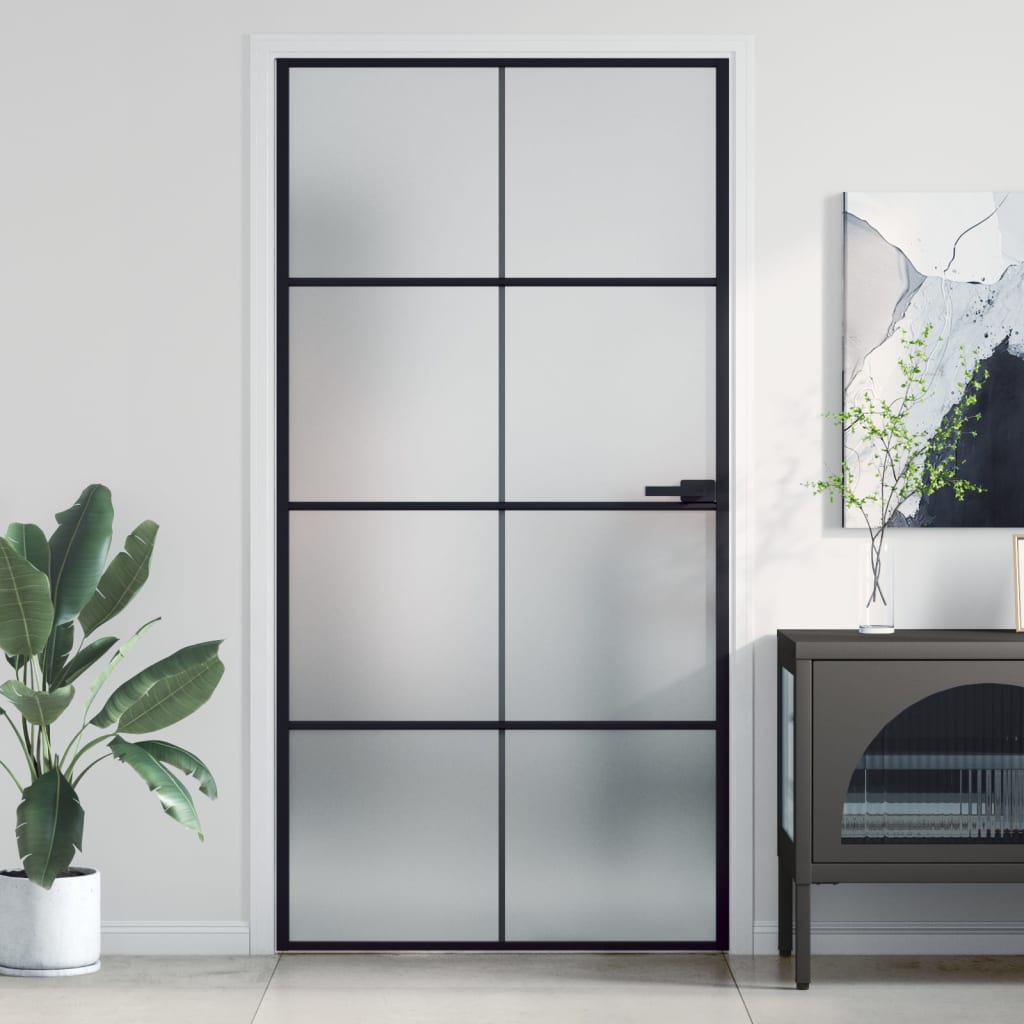 Indvendig dør Slim Sort 102,5x201,5 cm Hærdet glas og aluminium