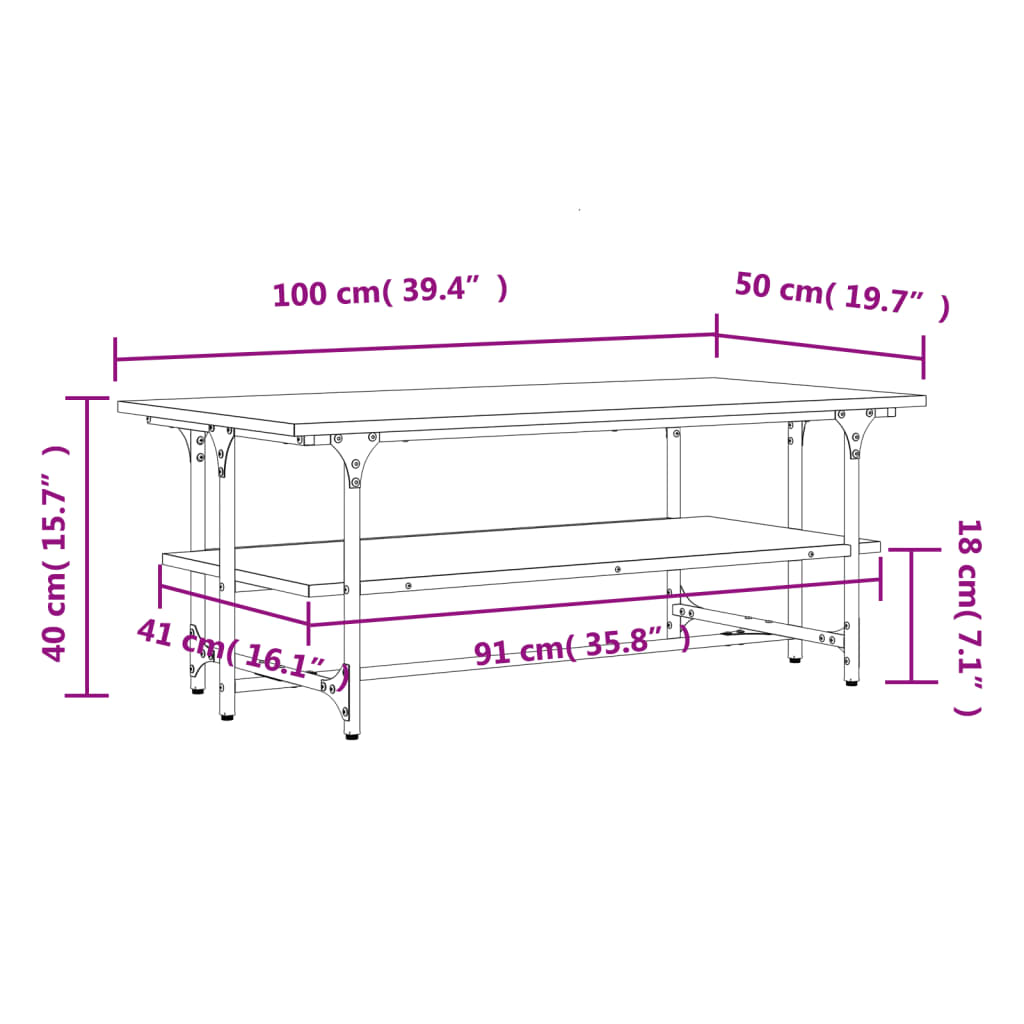 Sofabord Brun Eg Look 100x50x40 cm Træmateriale