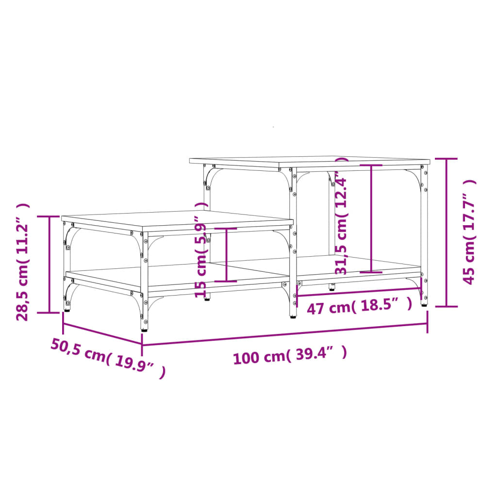 Sofabord Sort 100x50,5x45 cm Træ Materiale